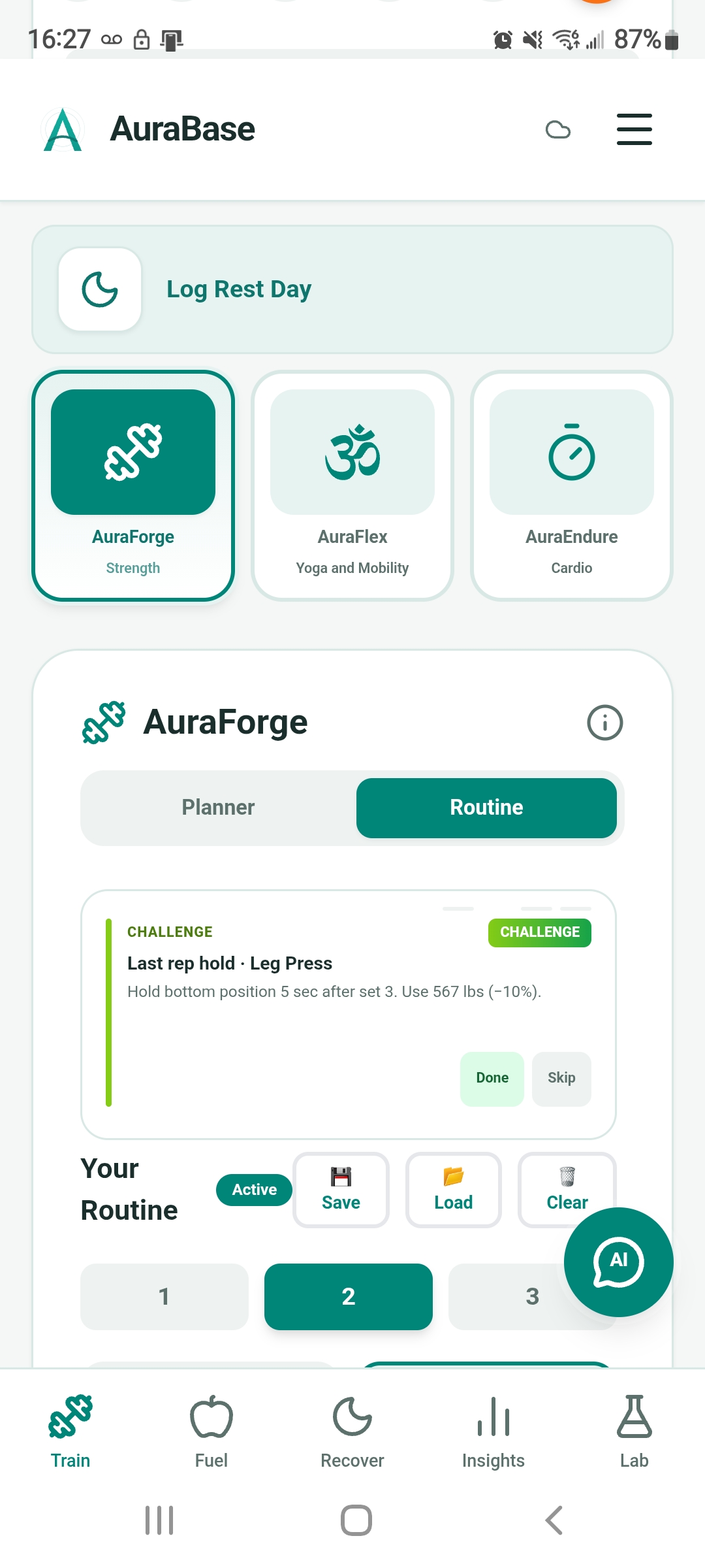 AuraForge Logic Bank progressive overload prompt