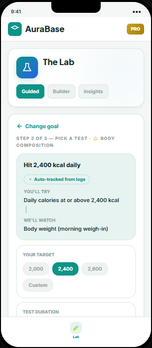 AuraBase recipe recommendations adapted to your nutrition goals